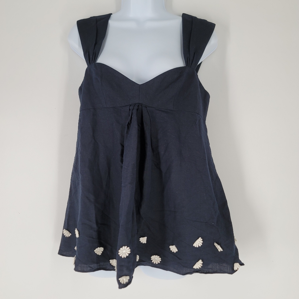 Cynthia by Cynthia Steffe Navy Blue Floral Applique Sleeveless Blouse Size 6 NEW